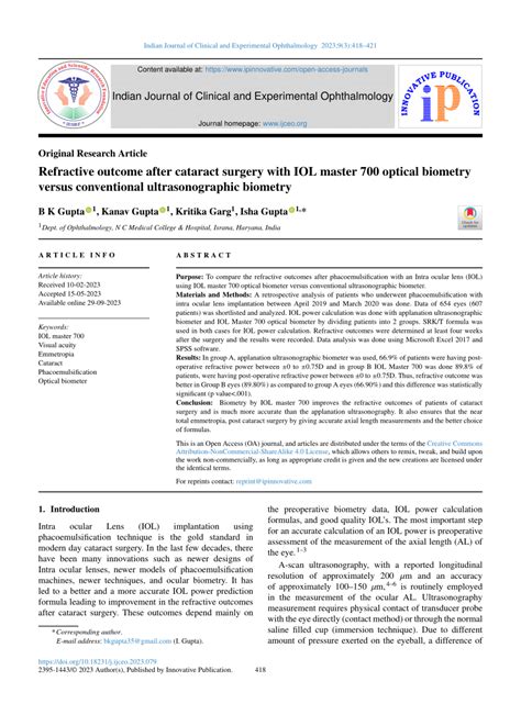 PDF Refractive Outcome After Cataract Surgery With IOL Master 700