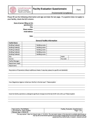 Fillable Online Sp Ehs Cornell Facility Evaluation Questionnaire