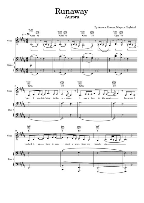 Runaway Sheet Music Aurora Piano And Vocal