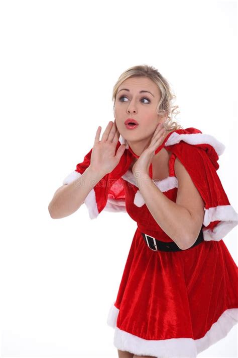 Señora Atractiva Atractiva Claus En Equipo De La Navidad Imagen de archivo Imagen de brunette