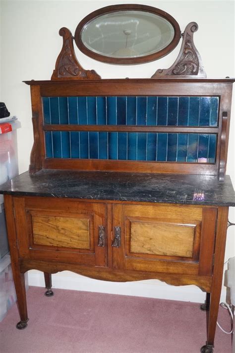 Original Vintage Victorian Marble And Tiled Wash Stand W Mirror 107w X