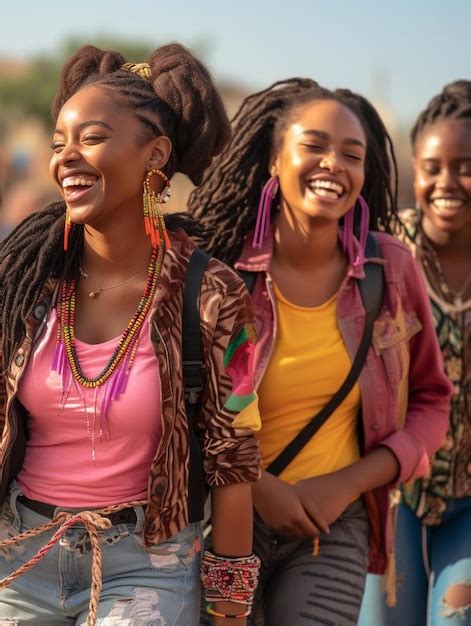 Un Groupe De Jeunes Femmes Qui Marchent Dans Une Rue Photo Premium