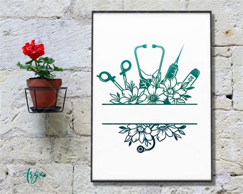 Nurse Svg Split Monogram Nurse Floral Frame Svg Nurse Logo Etsy Uk