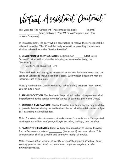 Virtual Assistant Contract Virtual Assistant Agreement Personal