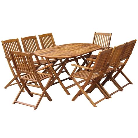 Veryke 9 Piece Patio Outdoor Folding Wood Dining Furniture Set Wit