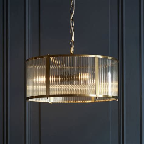 Endon Lighting Ridgeton Pendant Light In Antique Brass And Clear Ribbed Glass Fitting And Style