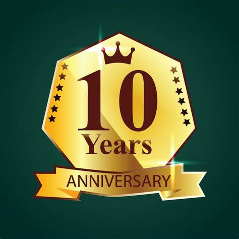 Vector 10th Anniversary Celebration Logo Golden Shield Laurel Wreath And Badges Collection