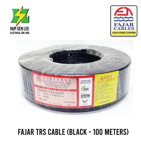 FAJAR 2CX0 75MM TRS SYNTHETIC RUBBER FLEXIBLE CABLE BLACK 100 METERS