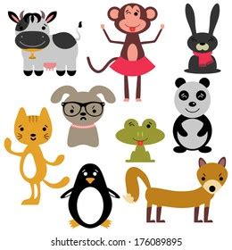 Set Random Cute Animals Stock Vector (Royalty Free) 176089895 ...