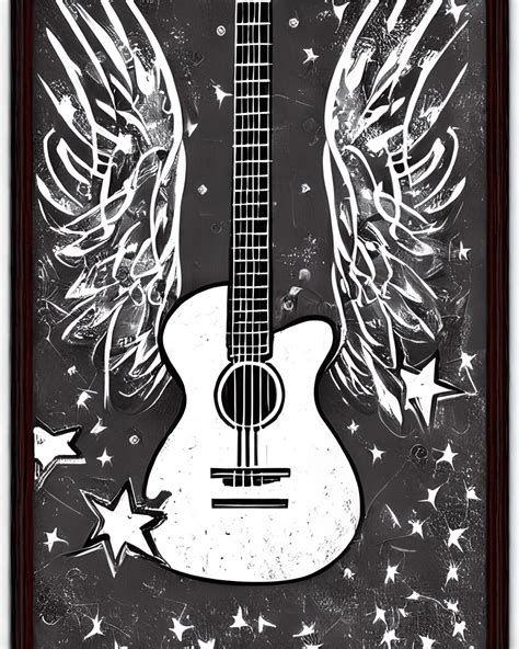 Guitar With Wings Boots Stars Music Notes Swirls · Creative Fabrica