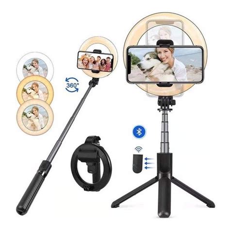 Selfie Stick Tripé Ring Light s Fio 3em1 c Bluetooth L07 em Promoção