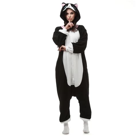 Funny Fleece Kigurumi Black Cat Costume Cartoon One Piece Onesie Pajama