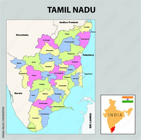 Fototapeta mapa świata dla dzieci Tamil Nadu map Political and