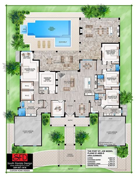 Color Floor Plan Rendering Of An Olde Florida Style House Plan South