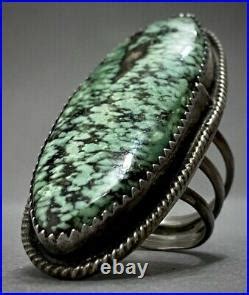 Huge Vintage Navajo Sterling Silver Green Spiderweb Matrix Turquoise