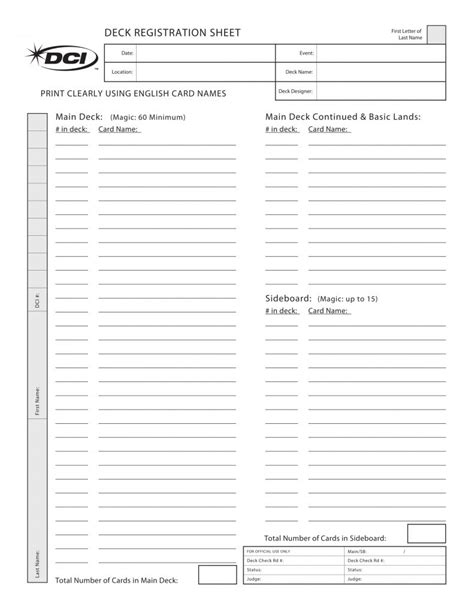 Mtg Deck List Form Fillable Printable Forms Free Online