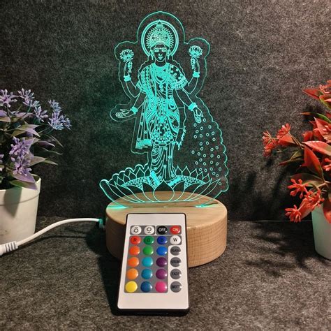 Glass Shayona Laxmi Ji 3d Illusion Led Lamp Goddess Lakshmi Idol Nightstand Lamps Acrylic At