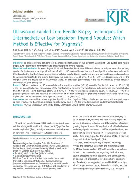 Pdf Ultrasound Guided Core Needle Biopsy Techniques For Intermediate Or Low Suspicion Thyroid