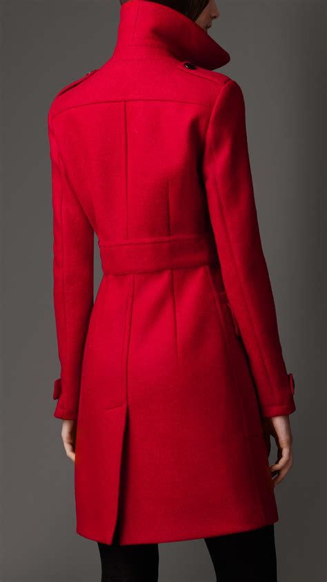 Lyst Burberry Buckle Detail Wool Coat In Red