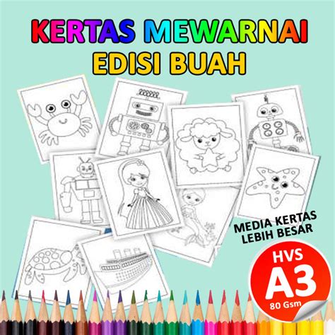 Kertas Mewarnai A3 Best Produk Seller Mewarnai Sketsa Edisi Buah