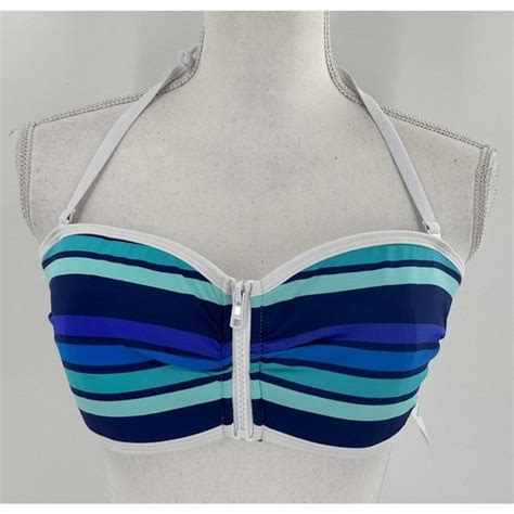 VENUS Swim Nwt Lascana Venus Bikini Top Blue Stripe Bandeau Zipper