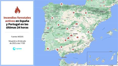 Mapa incendios forestales en España a 26 de julio de 2022