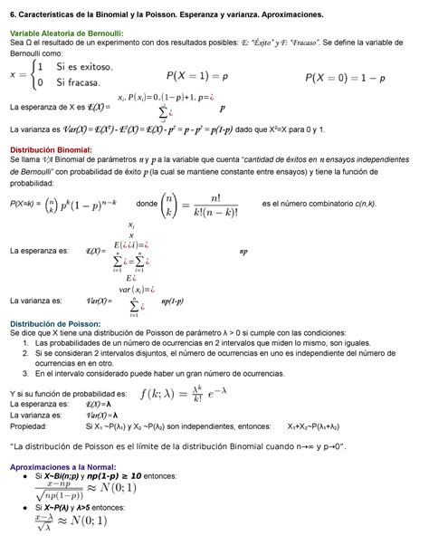 06 Binomial Y Poisson Resumen Estadistica I 6 De La Binomial Y La