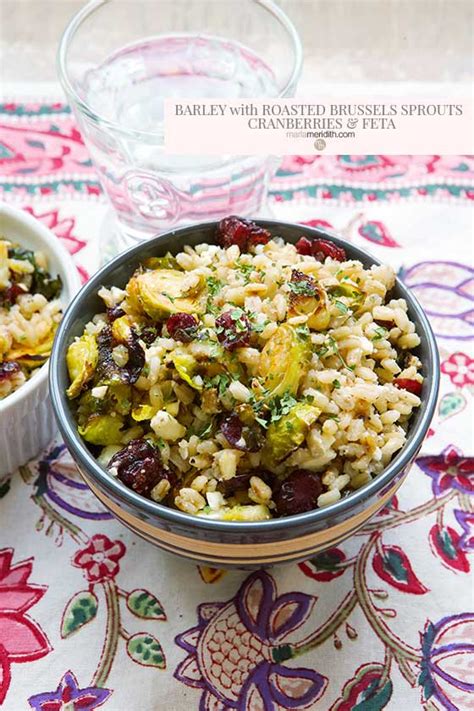 Barley Salad with Roasted Brussels Sprouts, Cranberries & Feta recipe