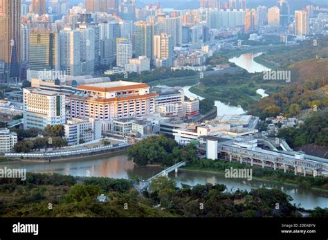 Border Between Shenzhen China Left And Hong Kong Right With Lo Wu