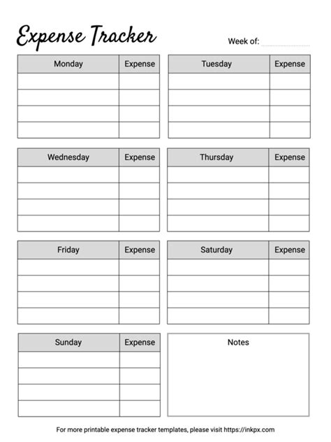 Free Printable Table Style Weekly Expense Tracker Template InkPx