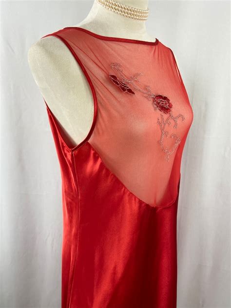 Vintage Red Satin Slip Nightgown Lingerie By Inner Mo Gem