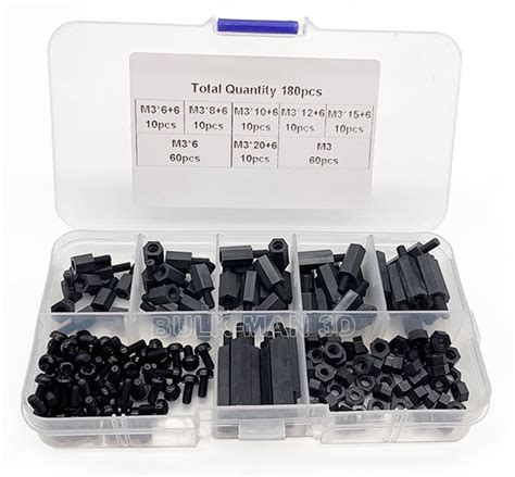 M3 Nylon Black Hex M F Spacers 180 Piece Set MechBlock