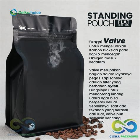 Jual KEMASAN KOPI STANDING POUCH FLAT BOTTOM VALVE ALU FOIL PACKAGING