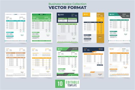 invoice template vector collection  abstract shapes colorful