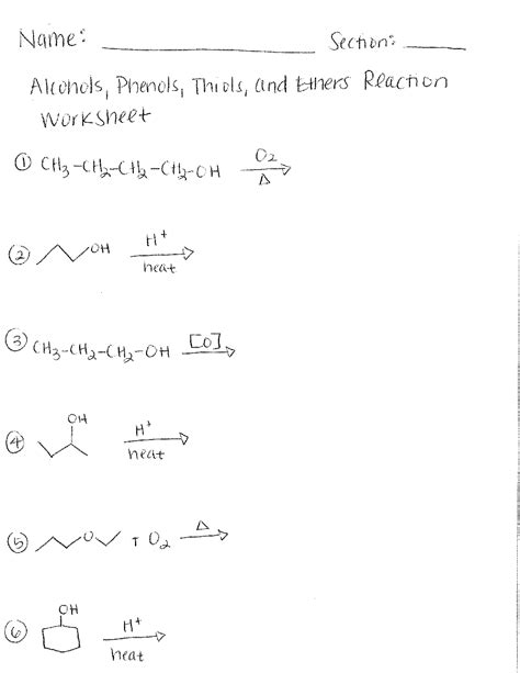 SOLUTION Alcohol Phenol Thiol And Ether Chapter 13 Reaction Worksheet