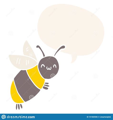 A Creative Cute Cartoon Bee And Speech Bubble In Retro Style Stock