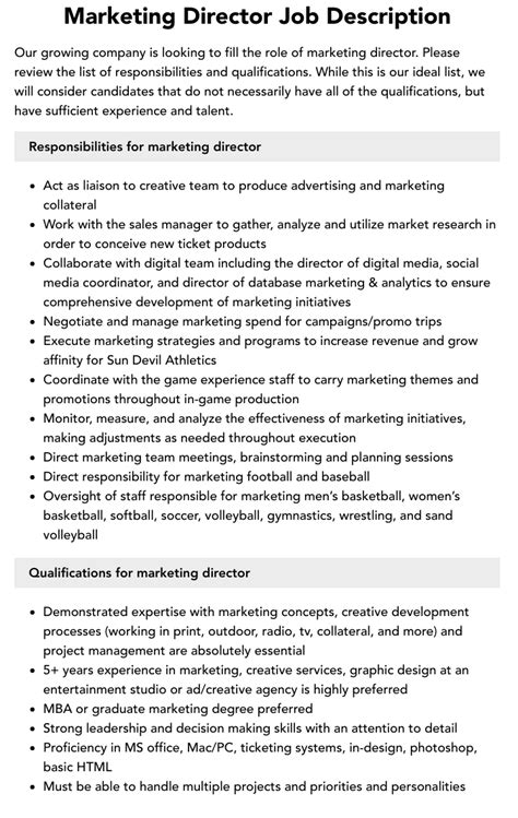 Marketing Director Job Description Velvet Jobs