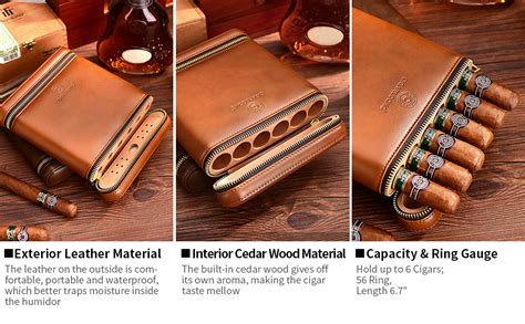 CIGARLOONG Cigar Humidor Travel Case Built In Cedar Wood Portable 6