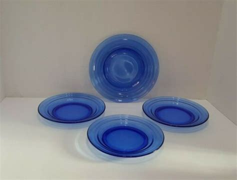 Vintage Cobalt Blue Depression Glass Plates Lot Of 4 Antique Price