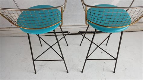 Pair Mid Century Modern Wire And Brass Bar Stools At Stdibs