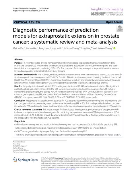 Pdf Diagnostic Performance Of Prediction Models For Extraprostatic