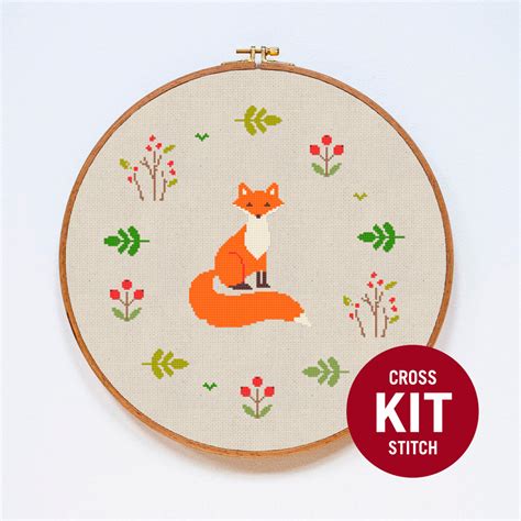 Fox Cross Stitch Kit Cute Animal Counted Easy Cross Stitch Etsy