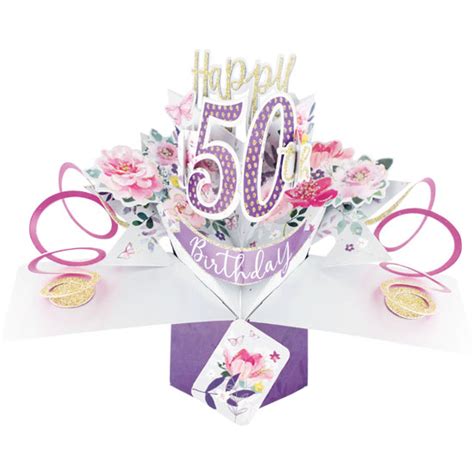 50th Birthday Pop Up Card Flowers Pop Up 50th Birthday Card