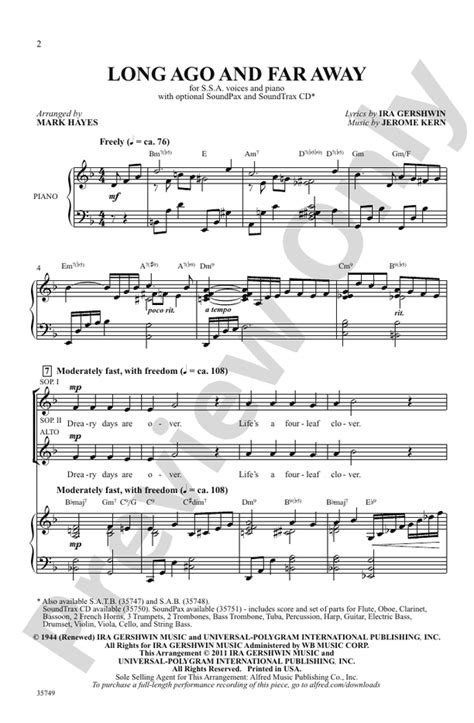 Long Ago And Far Away Ssa Choral Octavo Jerome Kern Digital Sheet