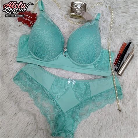 Conjunto Lingerie Em Microfibra Renda Bojo Shopee Brasil