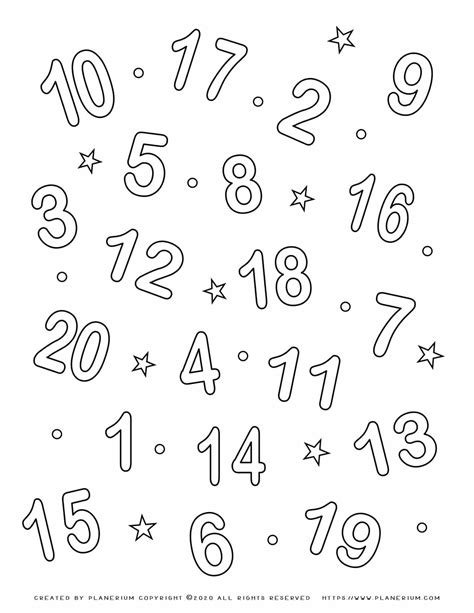 Number Coloring Pages - 1 to 20 | Free Printables | Planerium