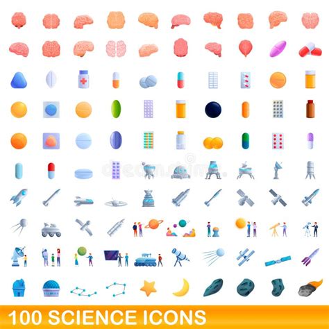 Science Icons Set Cartoon Style Stock Vector Illustration Of