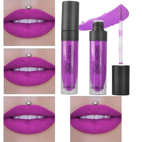 Qibest Matte Liquid Lip Gloss Purple Colour Lip Stick Cosmetic Matte Lipstick Waterproof Long