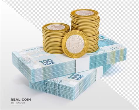 Nota De 100 Reais Do Brasil Com Moeda De 1 Real Em Renderização 3d