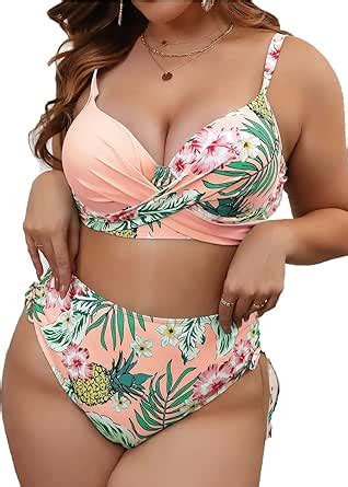 Amazon BUTYKENNI Womens Plus Size Bikini Sexy High Waisted Swimsuits Floral Cross Top Two